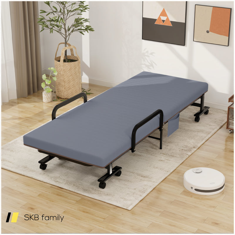 Adjustable Folding Guest Bed Frame With Mattress And Wheels 240115-215309