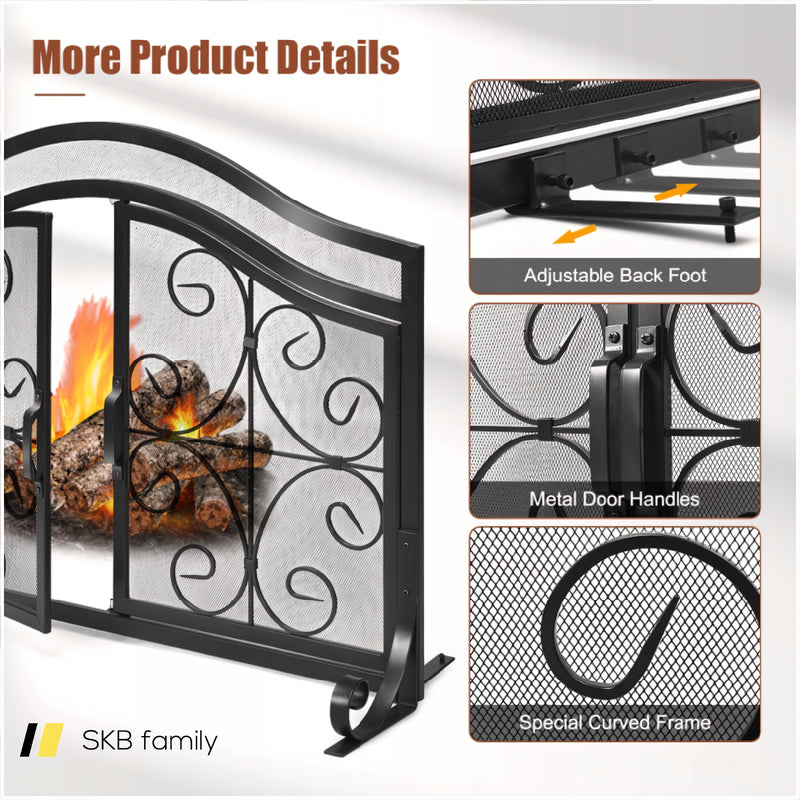 Fireplace Screen With Hinged Magnetic Two-Doors Flat Guard 240115-215347