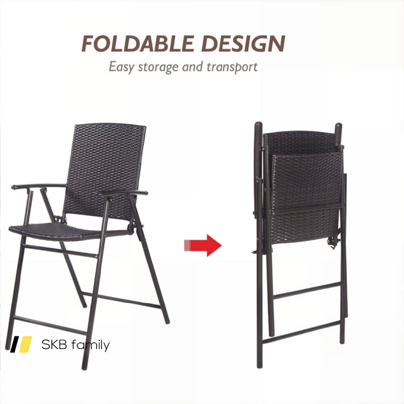 Set Of 4 Folding Rattan Bar Chairs With Footrests And Armrests For Outdoors And Indoors 240115-215353