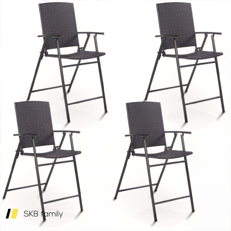 Set Of 4 Folding Rattan Bar Chairs With Footrests And Armrests For Outdoors And Indoors 240115-215353