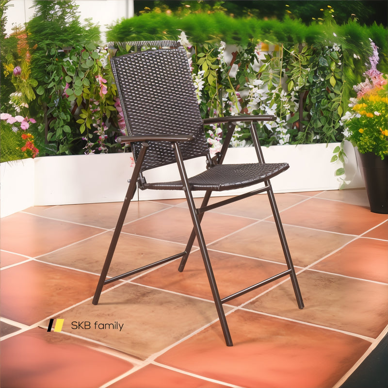 Set Of 4 Folding Rattan Bar Chairs With Footrests And Armrests For Outdoors And Indoors 240115-215353