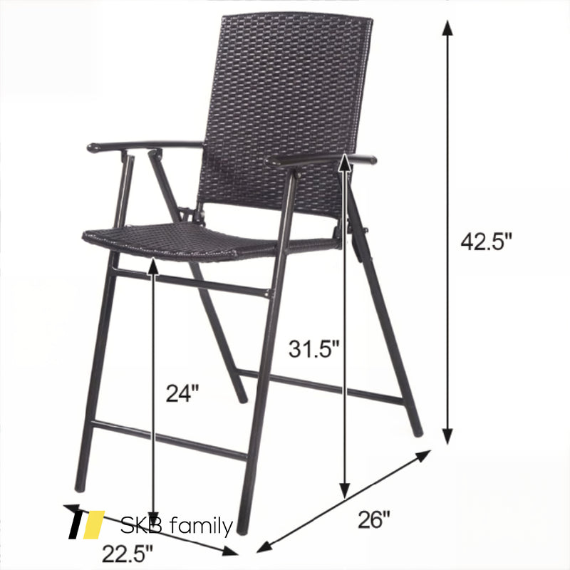 Set Of 4 Folding Rattan Bar Chairs With Footrests And Armrests For Outdoors And Indoors 240115-215353