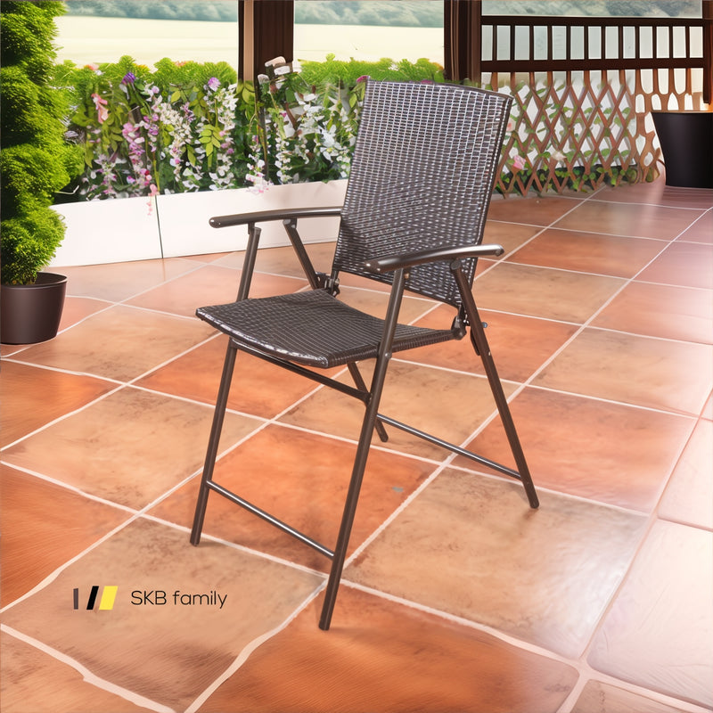 Set Of 4 Folding Rattan Bar Chairs With Footrests And Armrests For Outdoors And Indoors 240115-215353