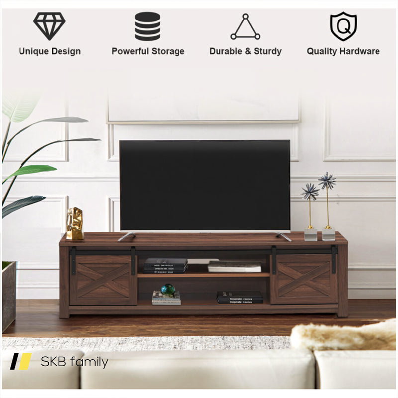 Wooden Tv Stand With Sliding Barn Door For Tvs Up To 65 Inch 240115-215371