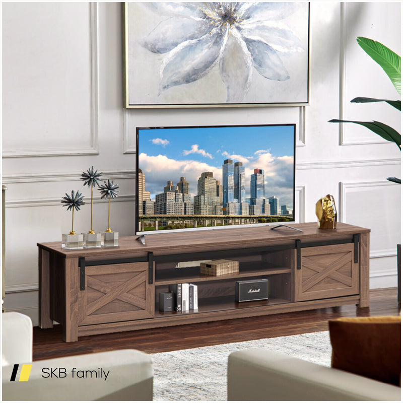 Wooden Tv Stand With Sliding Barn Door For Tvs Up To 65 Inch 240115-215371