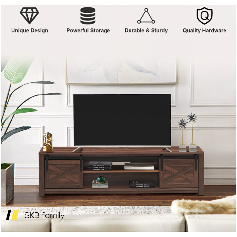 Wooden Tv Stand With Sliding Barn Door For Tvs Up To 65 Inch 240115-215371