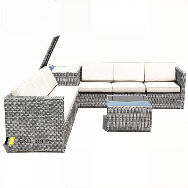8 Pieces Wicker Sofa Rattan Dining Set Patio Furniture With Storage Table 240115-215464