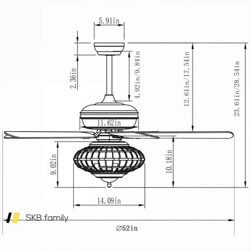 52 Inches Ceiling Fan With Wooden Blades And Remote Control 240115-215490