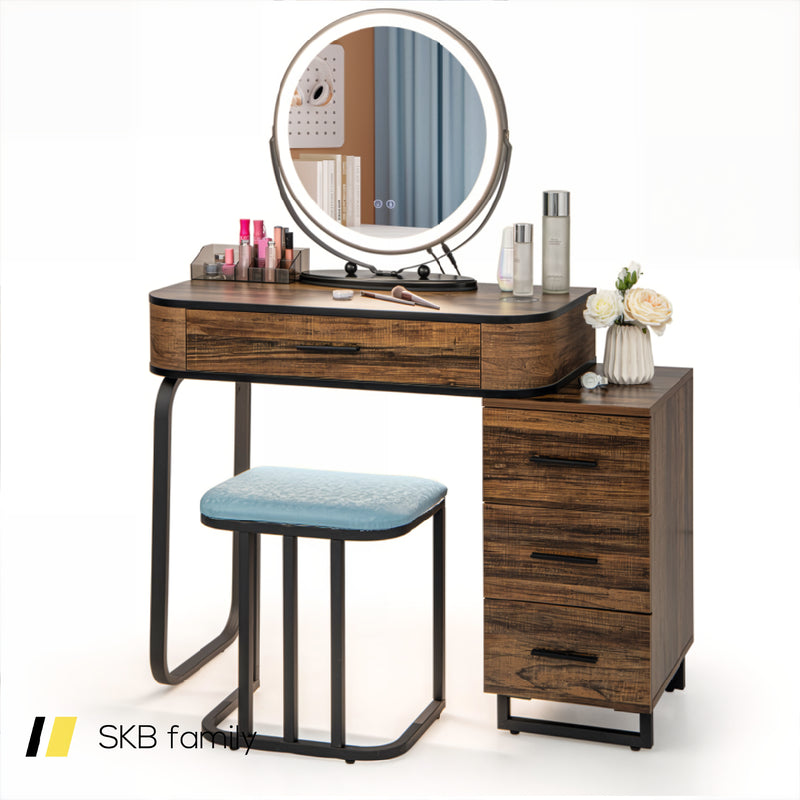 Vanity Table Set With 3-Color Lighted Mirror And Charging Station 240115-215506