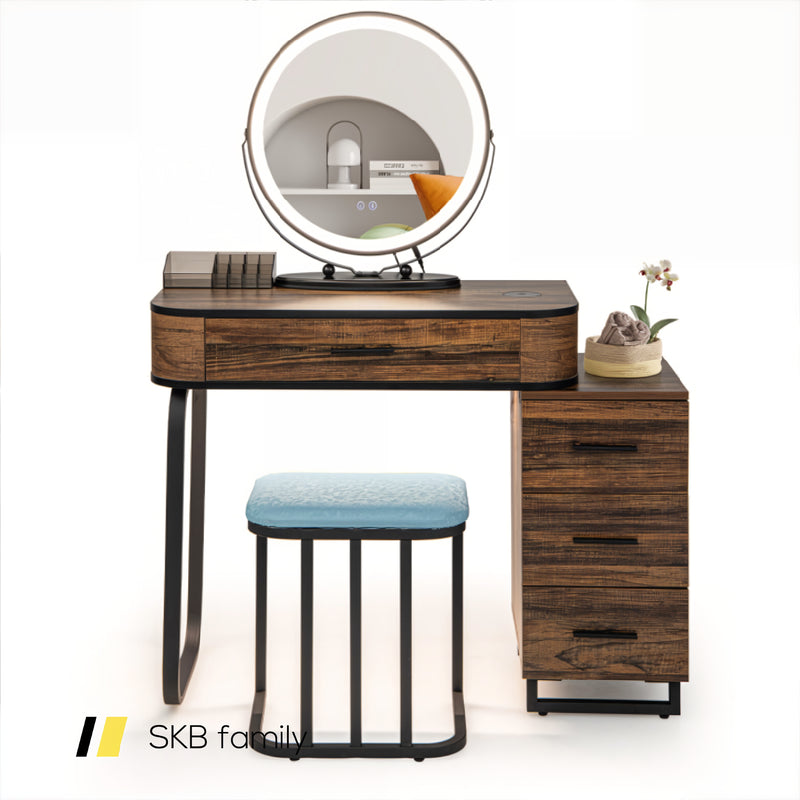 Vanity Table Set With 3-Color Lighted Mirror And Charging Station 240115-215506