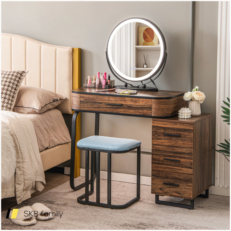 Vanity Table Set With 3-Color Lighted Mirror And Charging Station 240115-215506