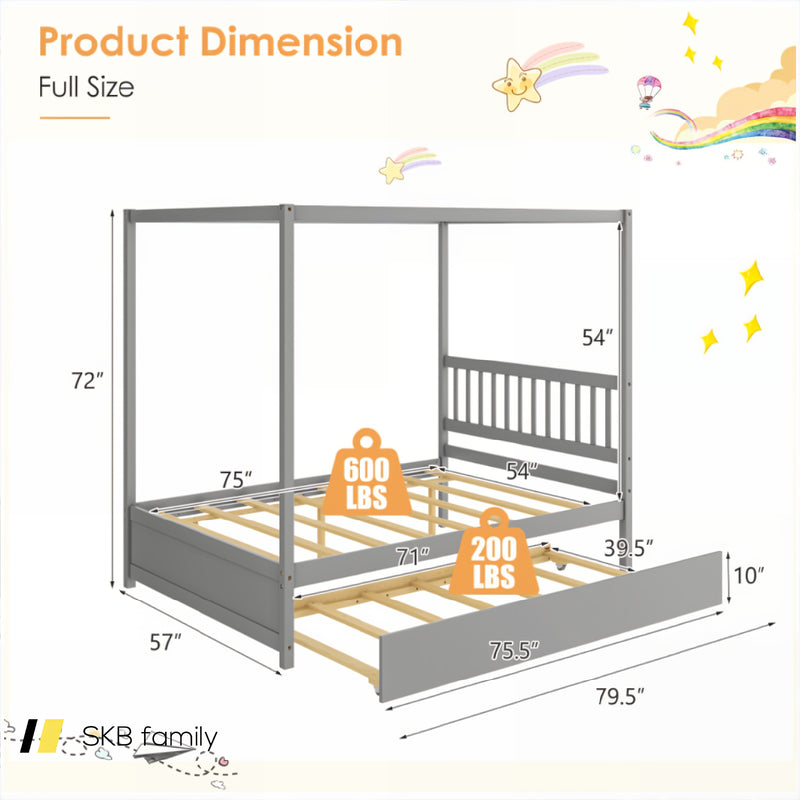 Full Size Canopy Bed Frame With Trundle And Headboard For Kids 240115-215513