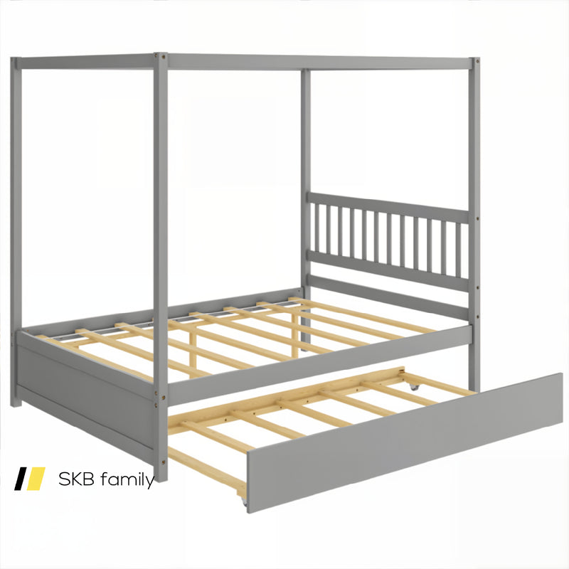 Full Size Canopy Bed Frame With Trundle And Headboard For Kids 240115-215513