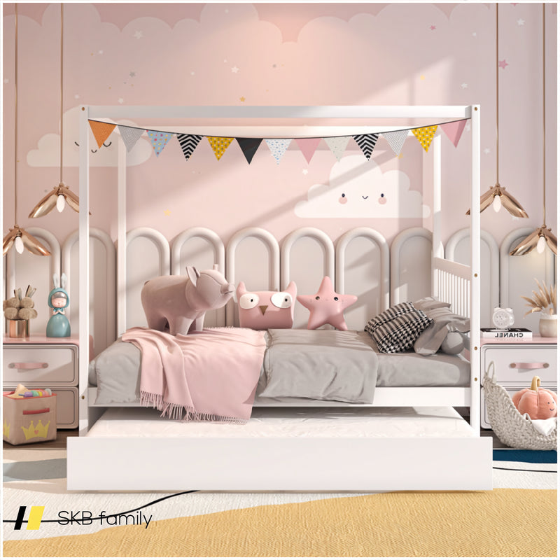 Full Size Canopy Bed Frame With Trundle And Headboard For Kids 240115-215513