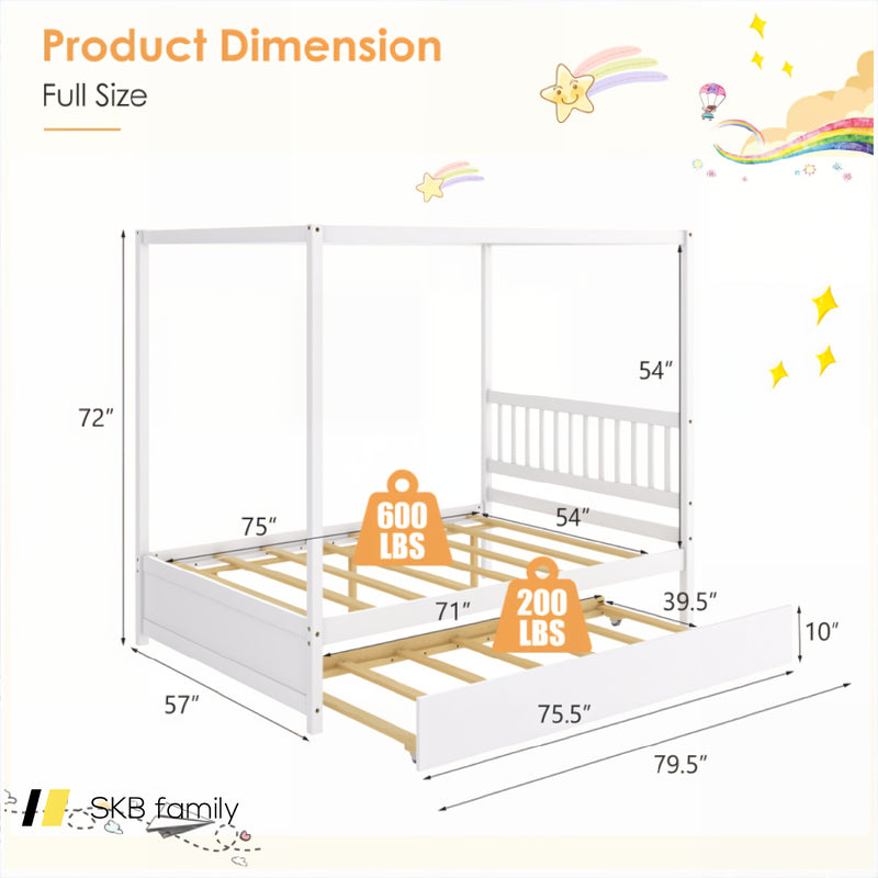 Full Size Canopy Bed Frame With Trundle And Headboard For Kids 240115-215513