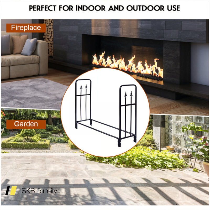 4 Feet Outdoor Heavy Duty Steel Firewood Wood Storage Rack 240115-215520