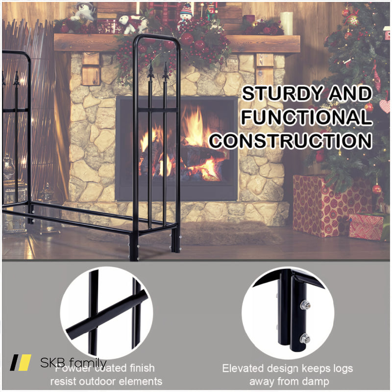 4 Feet Outdoor Heavy Duty Steel Firewood Wood Storage Rack 240115-215520