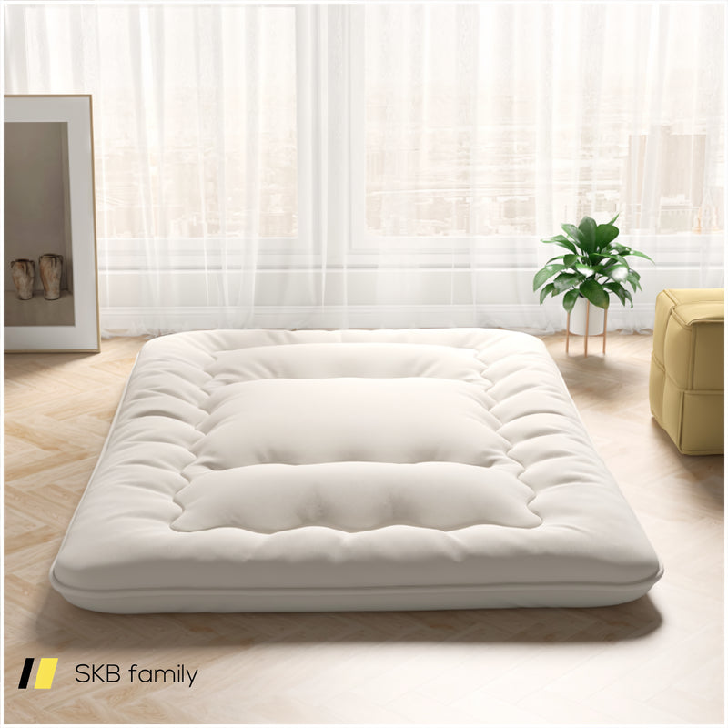 Queen/King/Twin/Full Futon Mattress Floor Sleeping Pad With Washable Cover Beige 240115-215591