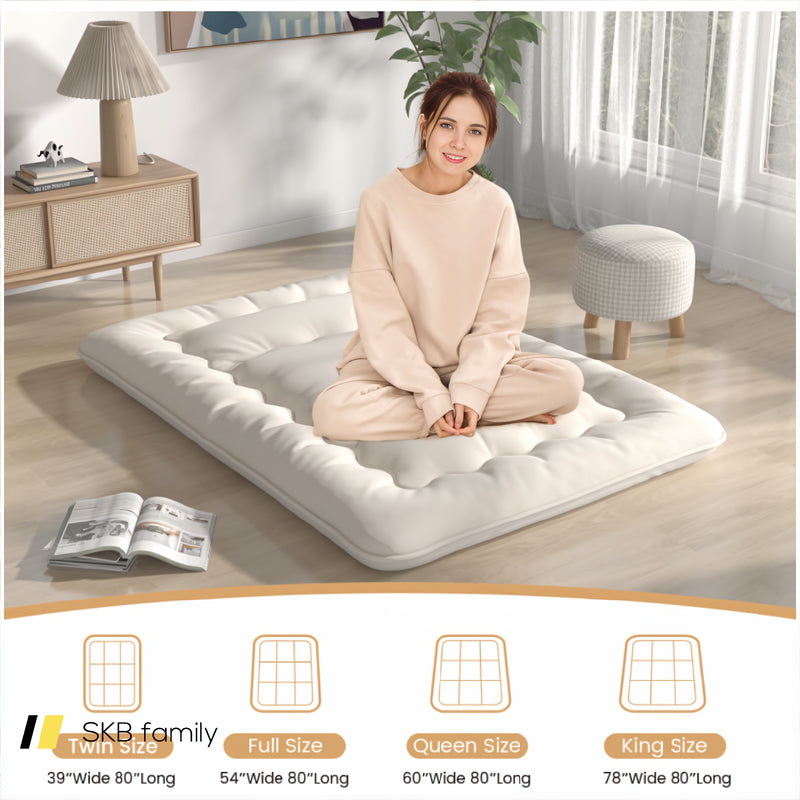 Queen/King/Twin/Full Futon Mattress Floor Sleeping Pad With Washable Cover Beige 240115-215591