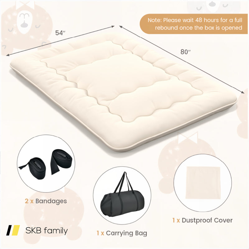 Queen/King/Twin/Full Futon Mattress Floor Sleeping Pad With Washable Cover Beige 240115-215591