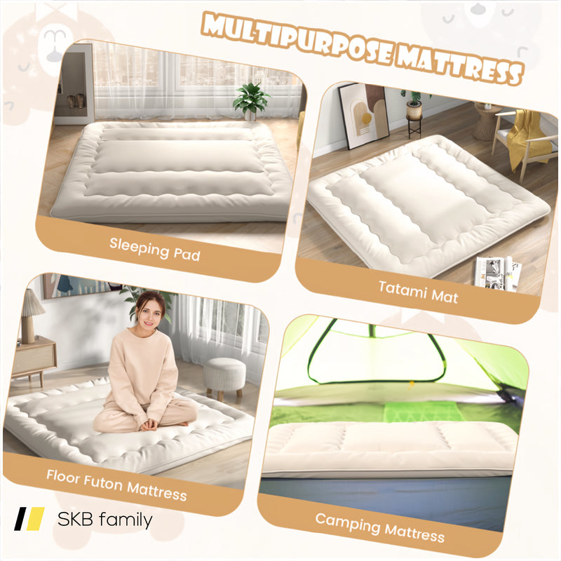 Queen/King/Twin/Full Futon Mattress Floor Sleeping Pad With Washable Cover Beige 240115-215591