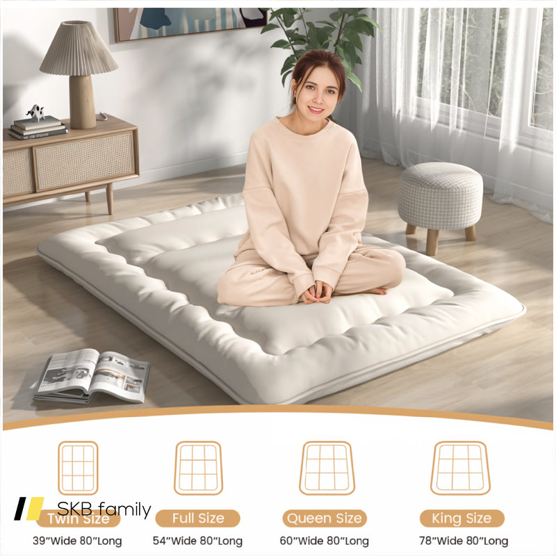 Queen/King/Twin/Full Futon Mattress Floor Sleeping Pad With Washable Cover Beige 240115-215591