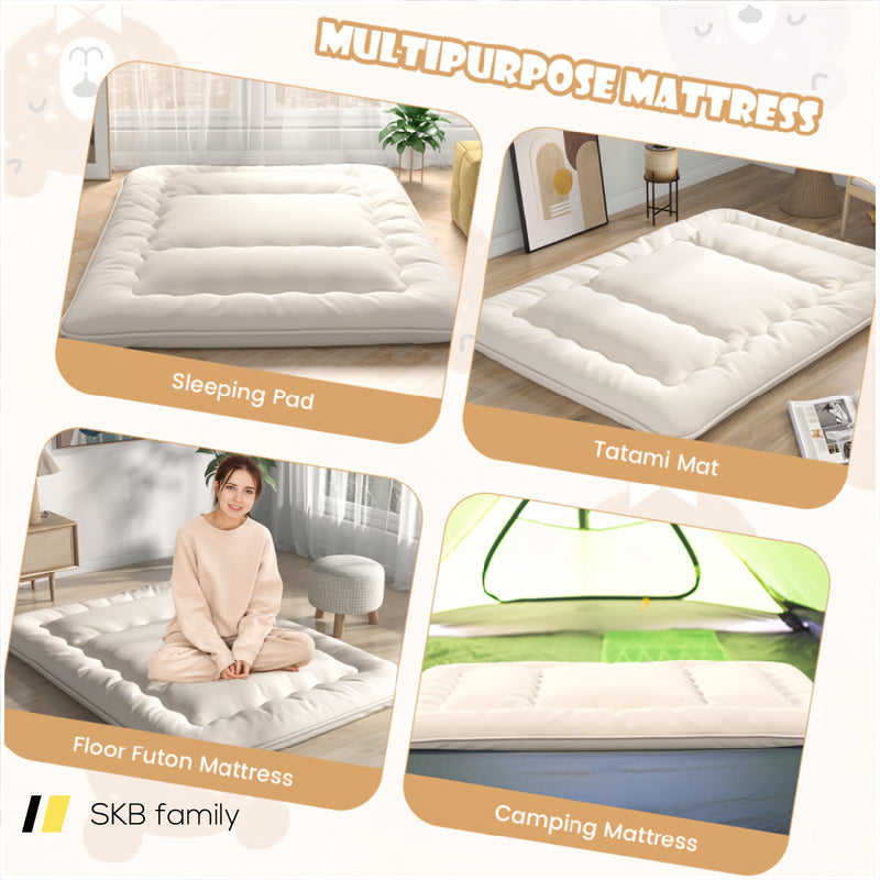 Queen/King/Twin/Full Futon Mattress Floor Sleeping Pad With Washable Cover Beige 240115-215591