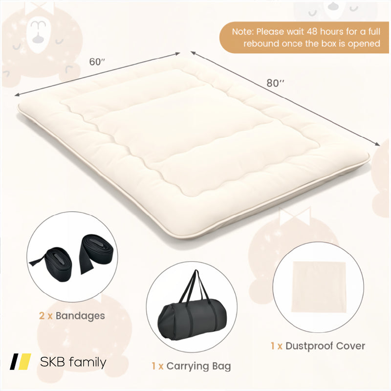 Queen/King/Twin/Full Futon Mattress Floor Sleeping Pad With Washable Cover Beige 240115-215591