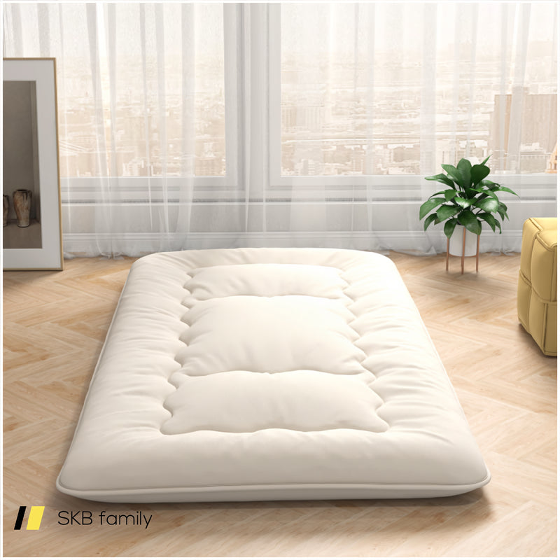 Queen/King/Twin/Full Futon Mattress Floor Sleeping Pad With Washable Cover Beige 240115-215591