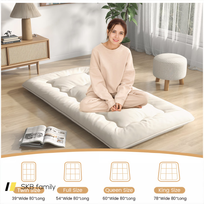 Queen/King/Twin/Full Futon Mattress Floor Sleeping Pad With Washable Cover Beige 240115-215591