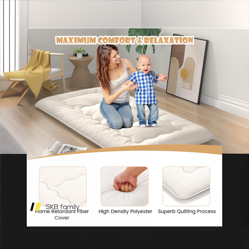 Queen/King/Twin/Full Futon Mattress Floor Sleeping Pad With Washable Cover Beige 240115-215591