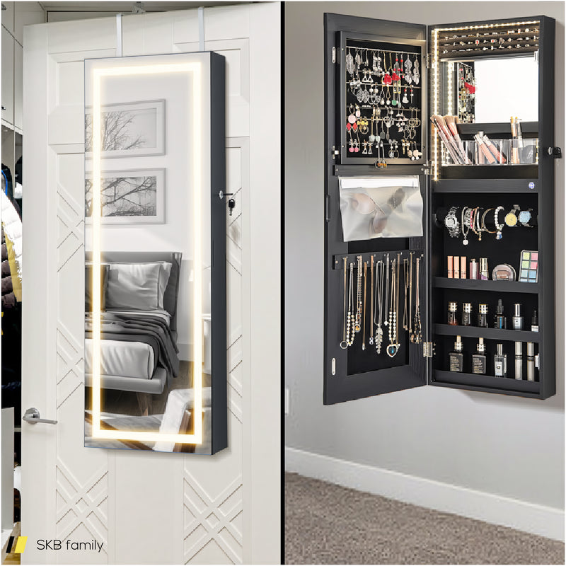 42.5 Inches Lockable Jewelry Mirror Wall Cabinet With 3-Color Led Lights 240515-229068