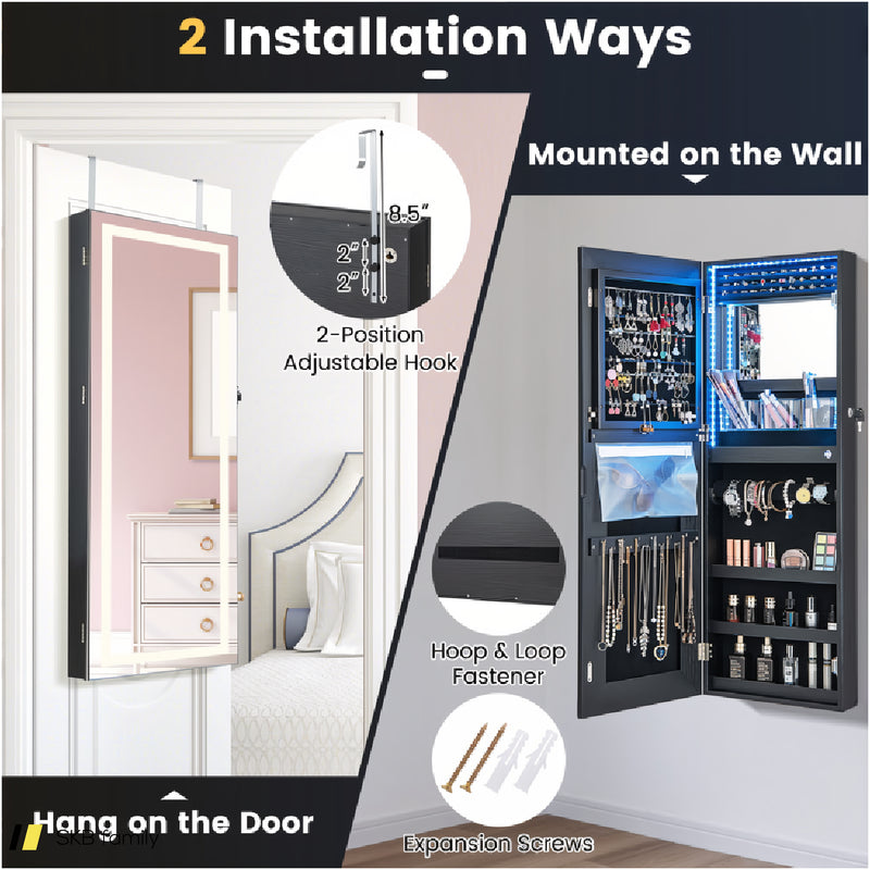 42.5 Inches Lockable Jewelry Mirror Wall Cabinet With 3-Color Led Lights 240515-229068