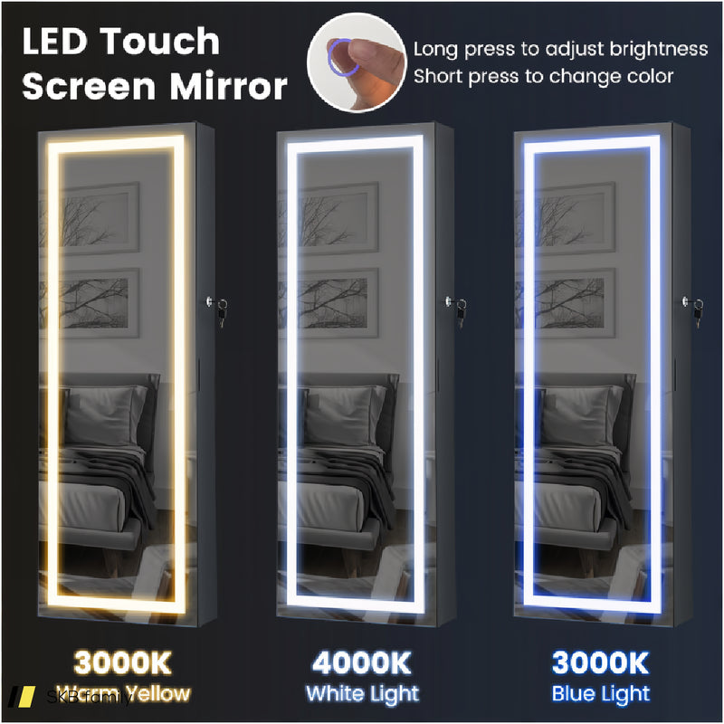 42.5 Inches Lockable Jewelry Mirror Wall Cabinet With 3-Color Led Lights 240515-229068