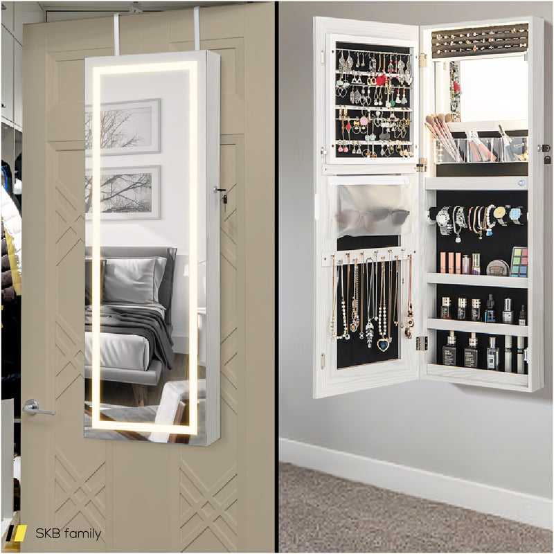 42.5 Inches Lockable Jewelry Mirror Wall Cabinet With 3-Color Led Lights 240515-229068