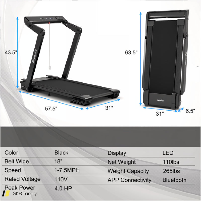 4.0 Hp Foldable Electric Treadmill With Led Touch Screen And App Connection 240515-229074