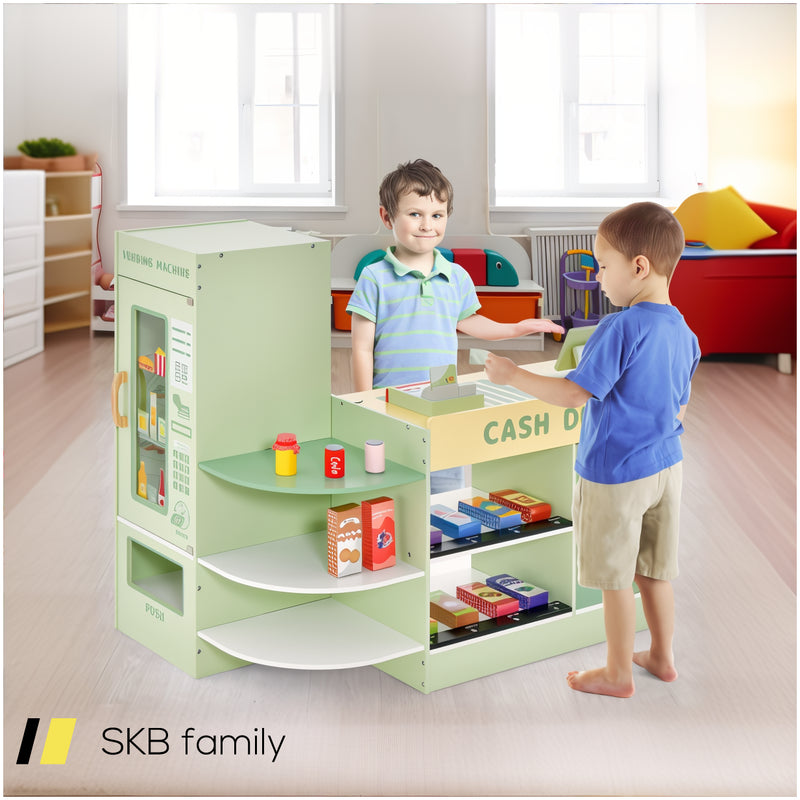 Kids Wooden Supermarket Play Toy Set With Checkout Counter 240515-229076