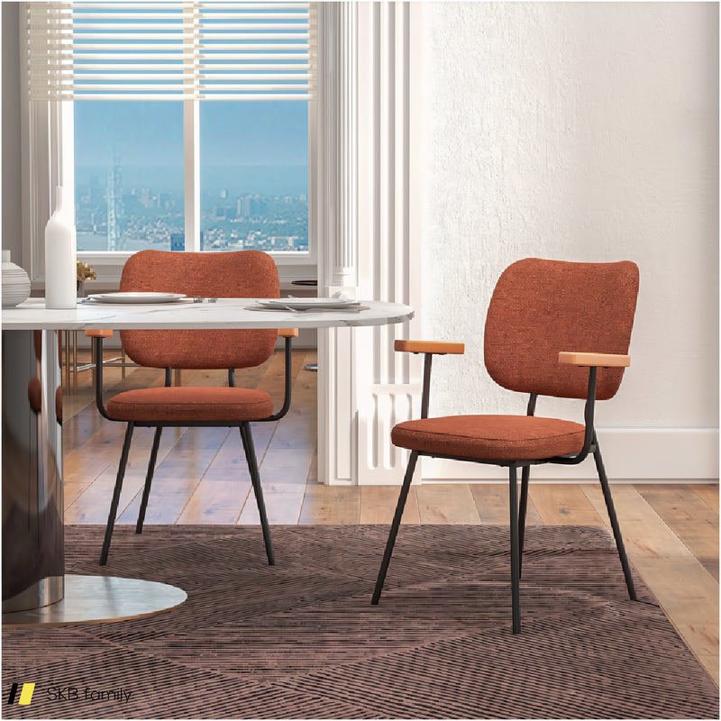 Set Of 2 Modern Fabric Dining Chairs With Armrest And Curved Backrest 240515-229077