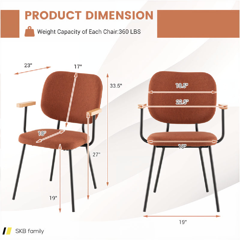 Set Of 2 Modern Fabric Dining Chairs With Armrest And Curved Backrest 240515-229077