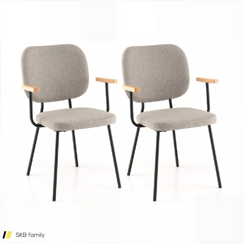 Set Of 2 Modern Fabric Dining Chairs With Armrest And Curved Backrest 240515-229077