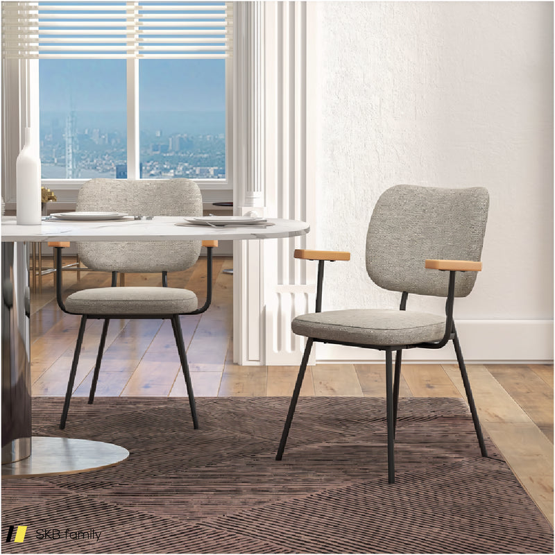 Set Of 2 Modern Fabric Dining Chairs With Armrest And Curved Backrest 240515-229077