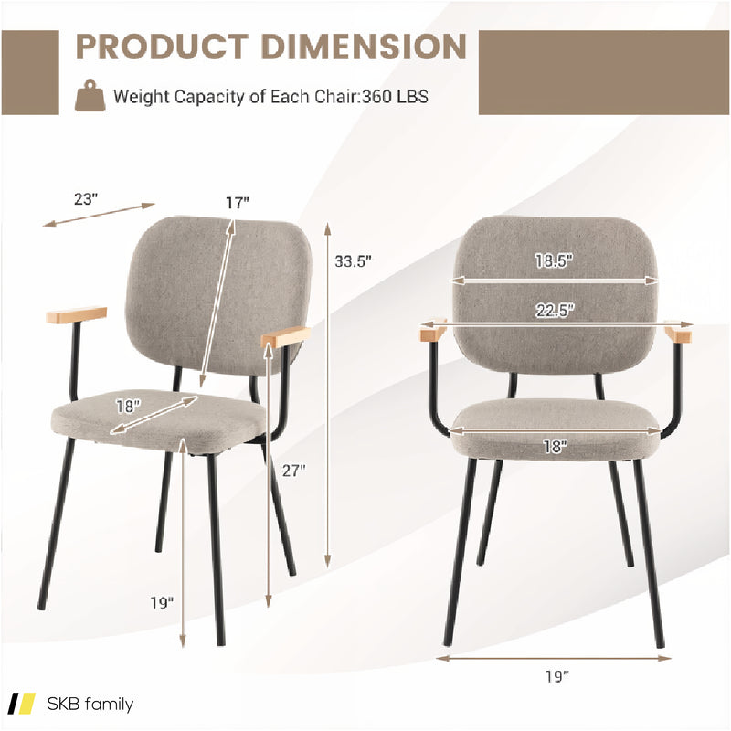 Set Of 2 Modern Fabric Dining Chairs With Armrest And Curved Backrest 240515-229077