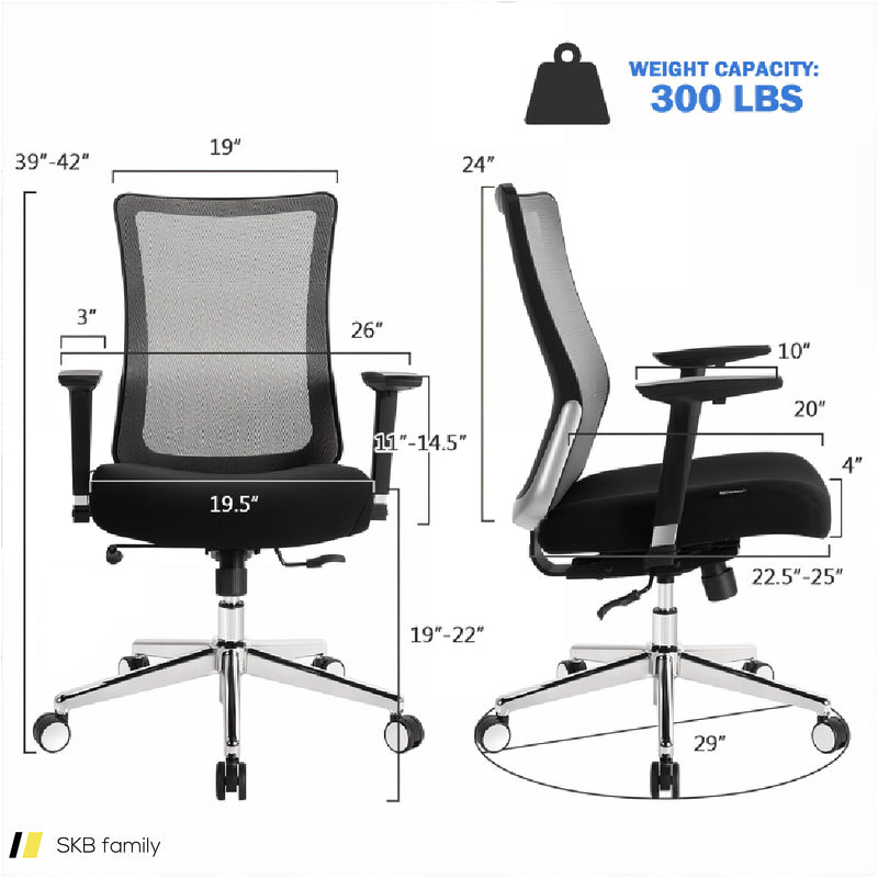 Ergonomic Mesh Office Chair Sliding Seat Height Adjustable With Armrest 240515-229086