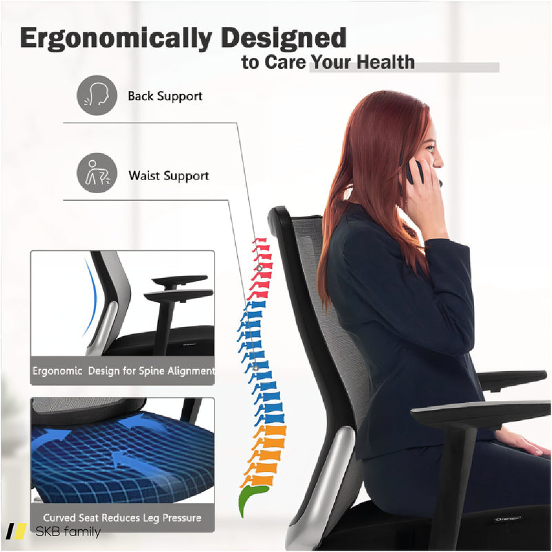 Ergonomic Mesh Office Chair Sliding Seat Height Adjustable With Armrest 240515-229086