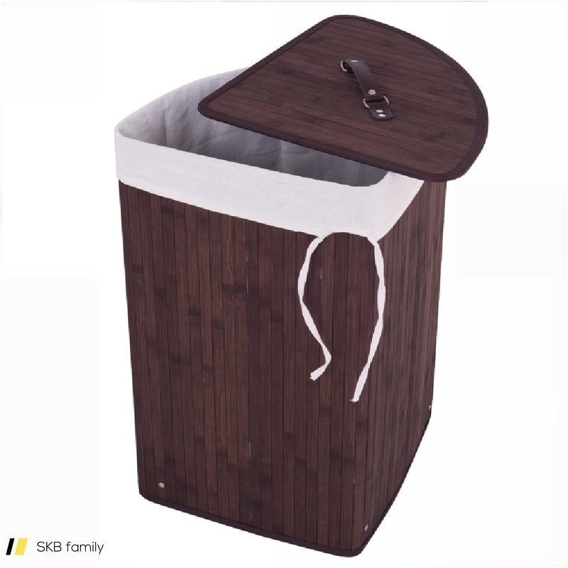 Bamboo Laundry Hamper Basket With Lid And Removable Liner Bag 240515-229091