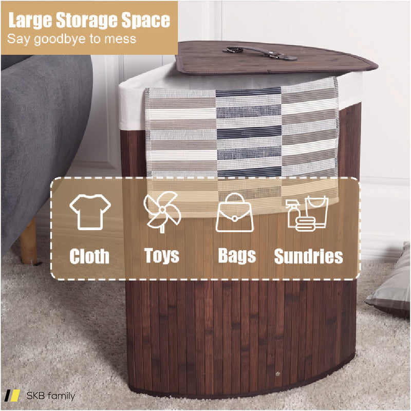 Bamboo Laundry Hamper Basket With Lid And Removable Liner Bag 240515-229091