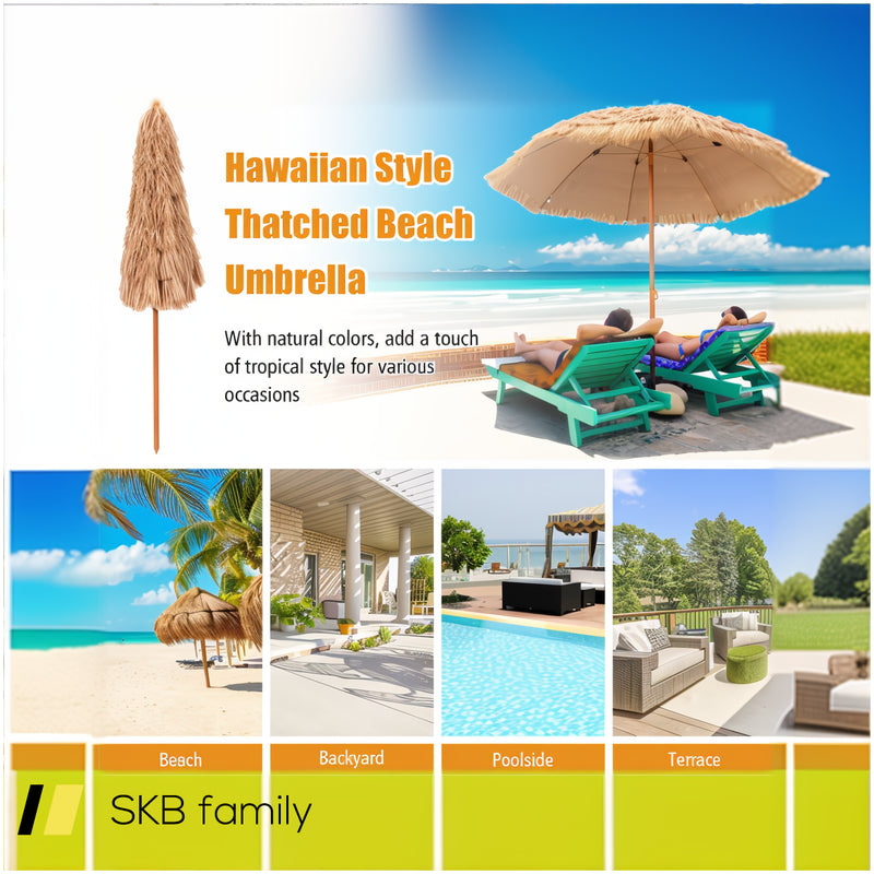 8 Feet Patio Thatched Tiki Umbrella Hawaiian Hula Beach Umbrella 240515-229094