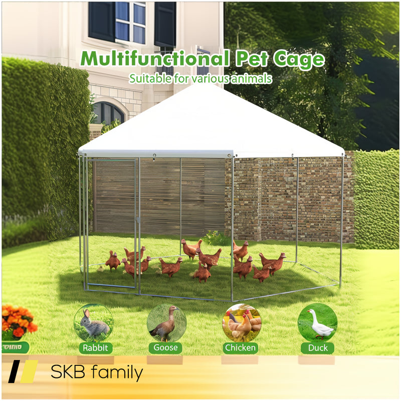 13ft Large Metal Hexagonal Chicken Coop With Wire Mesh And Lockable Door 240515-229095