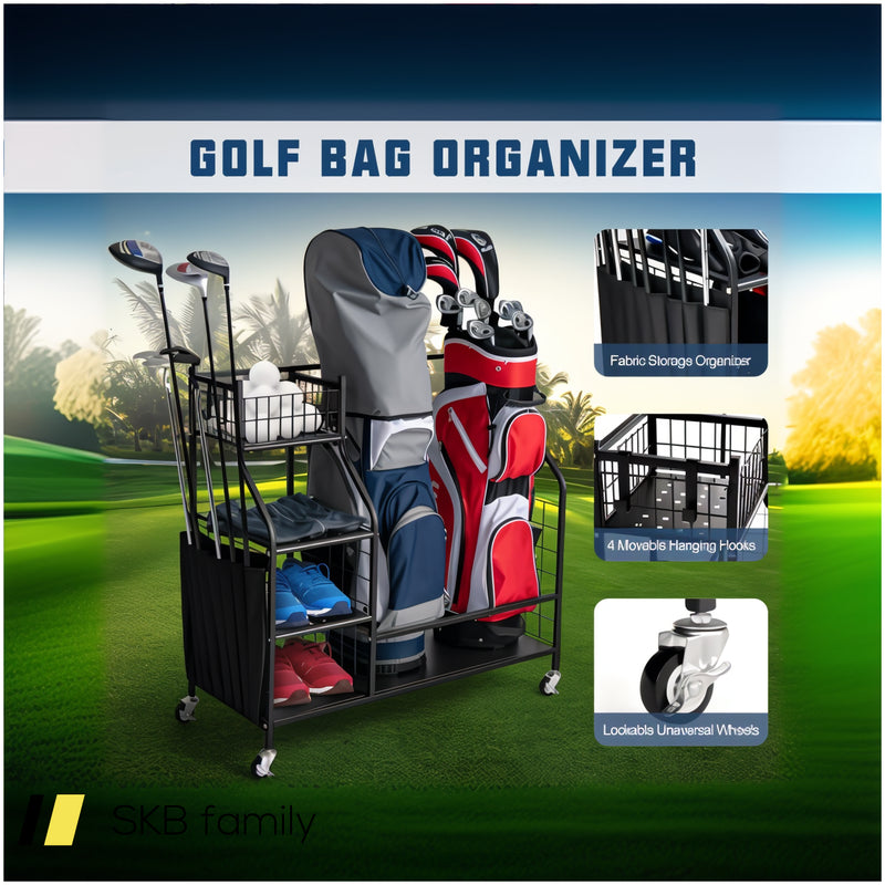 Double Golf Bag Organizer With Lockable Universal Wheels 240515-229096