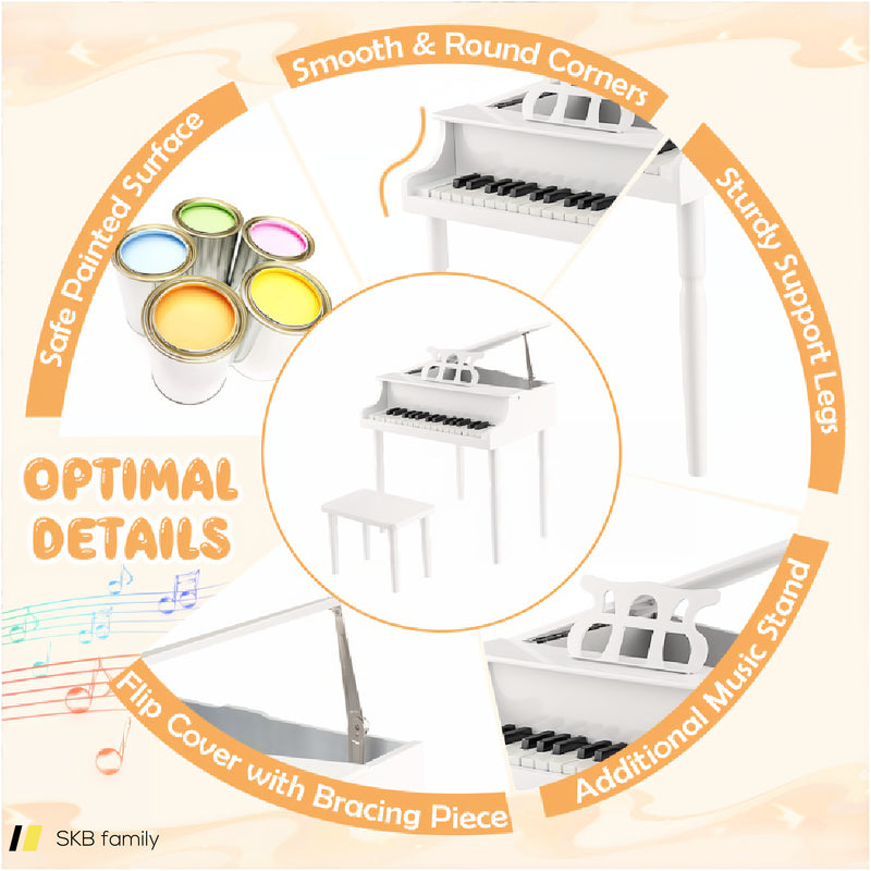 30-Key Wood Toy Kids Grand Piano With Bench And Music Rack 240515-229098